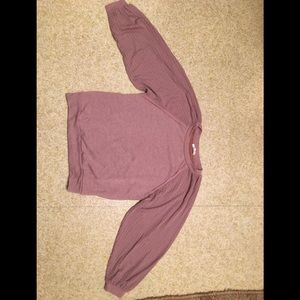Mauve sweat shirt with sheer balloon sleeve